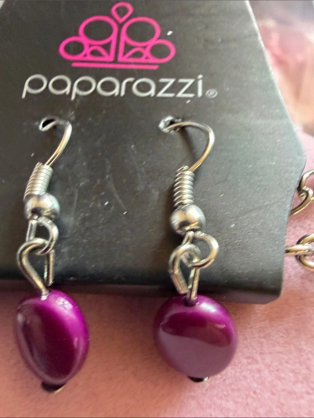 Purple Oval Pendant Necklace and Earrings Set, 16”, (J0117)